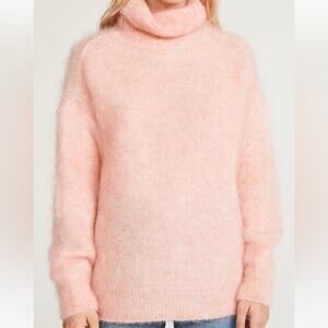 Claudie Pierlot Paris  Pink Turtleneck Mohair Oversized jumper Sweater Sz L NWOT